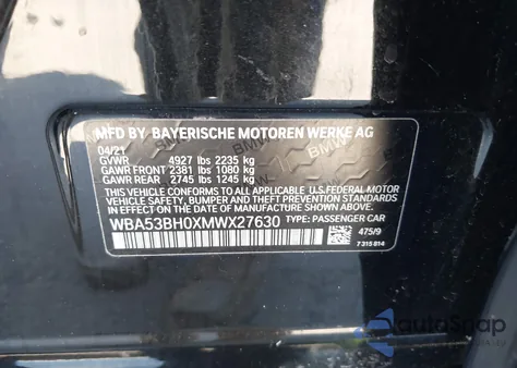 2021 BMW 530I z USA, uszkodzony, nr VIN WBA53BH0XMWX27630